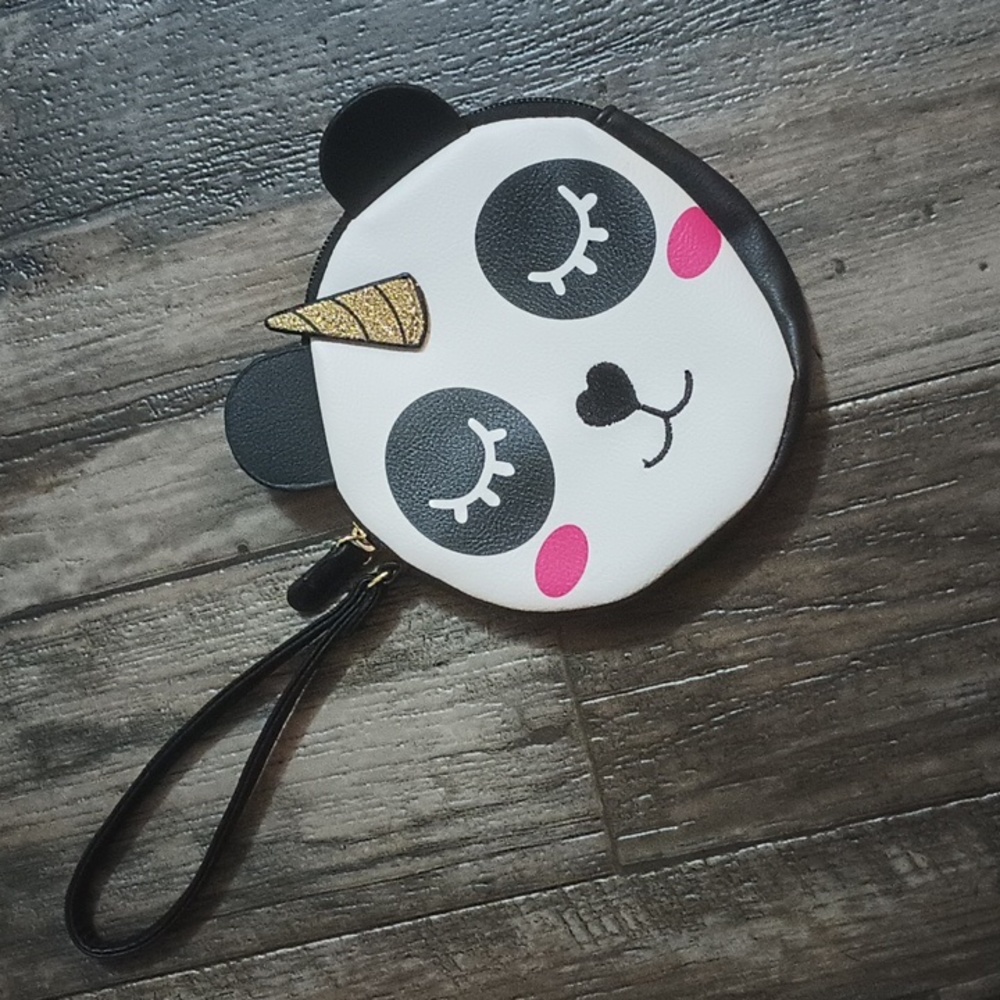 Luv Betsey Johnson Panda Coin Purse Wristlet Zip Closure ~6"